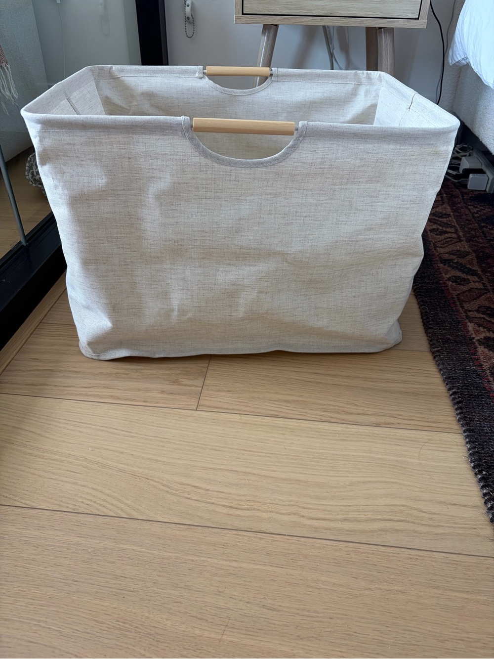 Collapsible Canvas Storage Basket with Wooden Handles - Cream